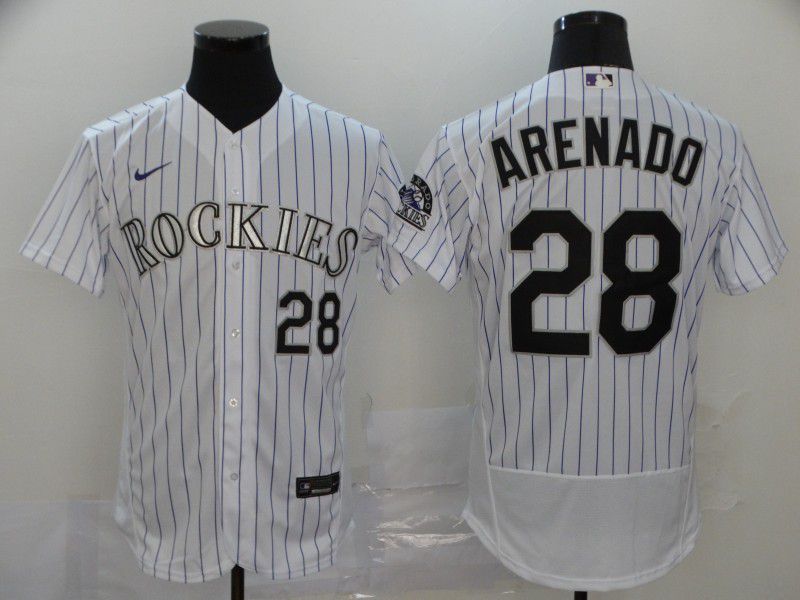 Men Colorado Rockies #28 Arenado White stripes Nike Elite MLB Jerseys